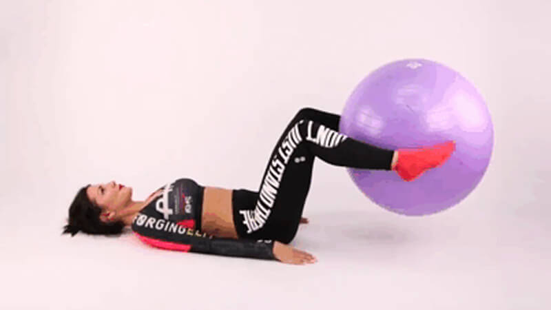 Leg raises with a fitball with bent knees.