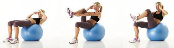 Crunches with leg raises on a fitness ball