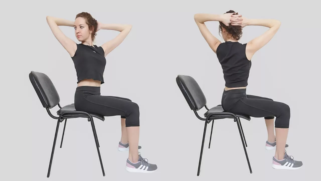 Seated crunches: photo exercise.